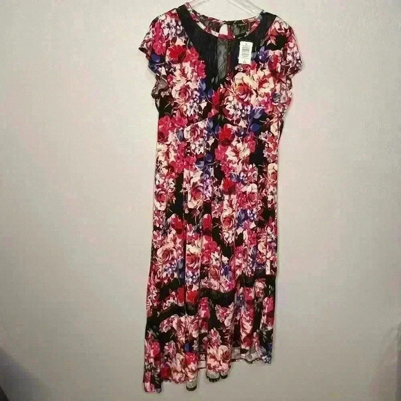 Torrid Skater Midi Studio Knit Lace Floral Multi Colored Dress NWT 2 2X 18/20 - Picture 3 of 11